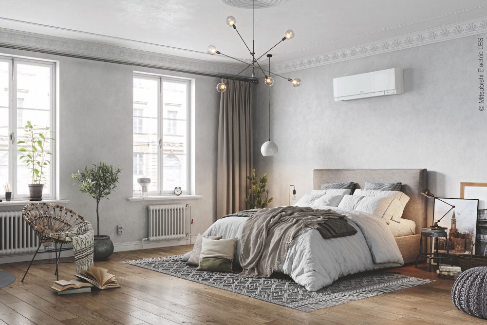 3D rendering of large bedroom. Computer generated image of a luxurious and elegant bedroom interiors from an old turn of the century apartment.